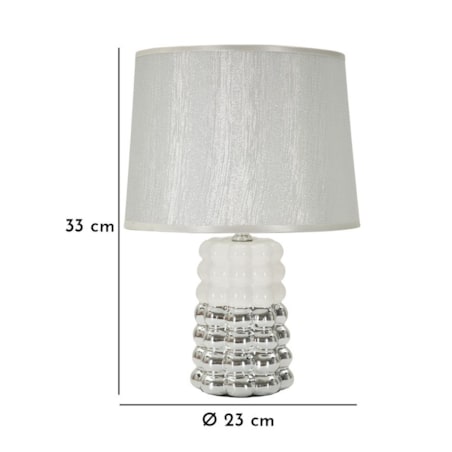 Lampa stołowa Lace, kolor biały i srebrny, ceramika, żelazo i tkanina, 23 x 23 x 33 cm, 1 x E14, do salonu i sypialni, Mauro Ferretti