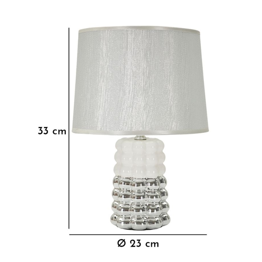 Lampa stołowa Lace, kolor biały i srebrny, ceramika, żelazo i tkanina, 23 x 23 x 33 cm, 1 x E14, do salonu i sypialni, Mauro Ferretti