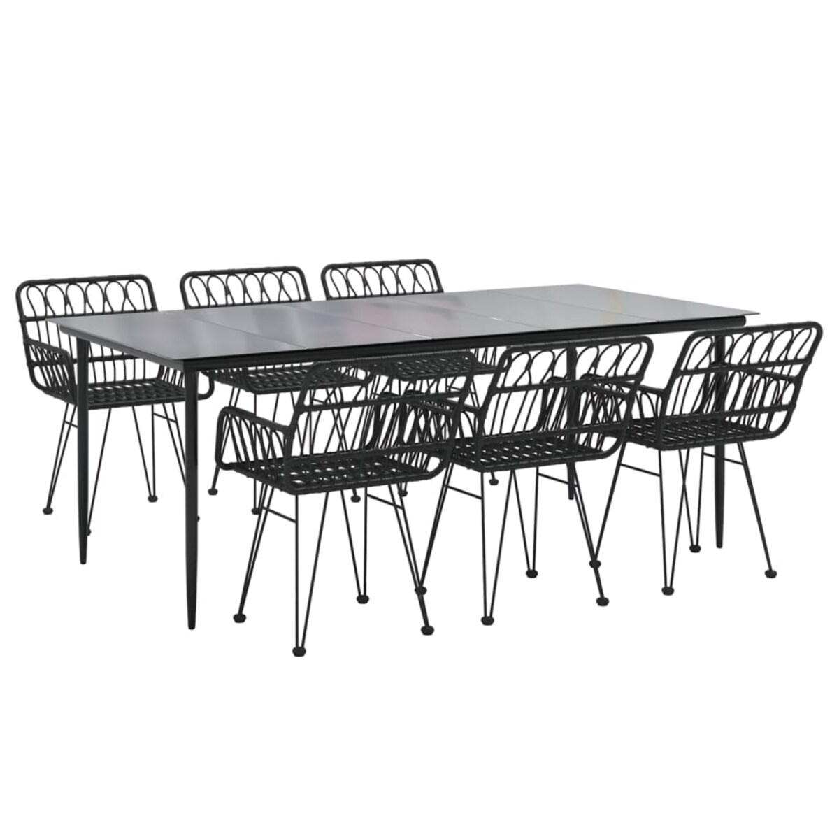 vidaXL 7-częściowy zestaw mebli ogrodowych, czarny, polirattan