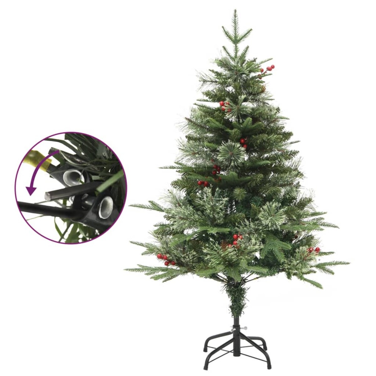 vidaXL Sztuczna choinka z lampkami i szyszkami, zielona 120 cm, PVC/PE