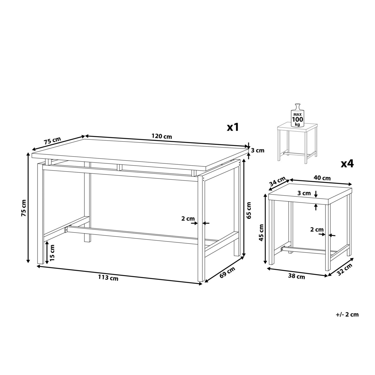 Zestaw do jadalni stół i 4 krzesła ciemne drewno z czarnym ARLINGTON