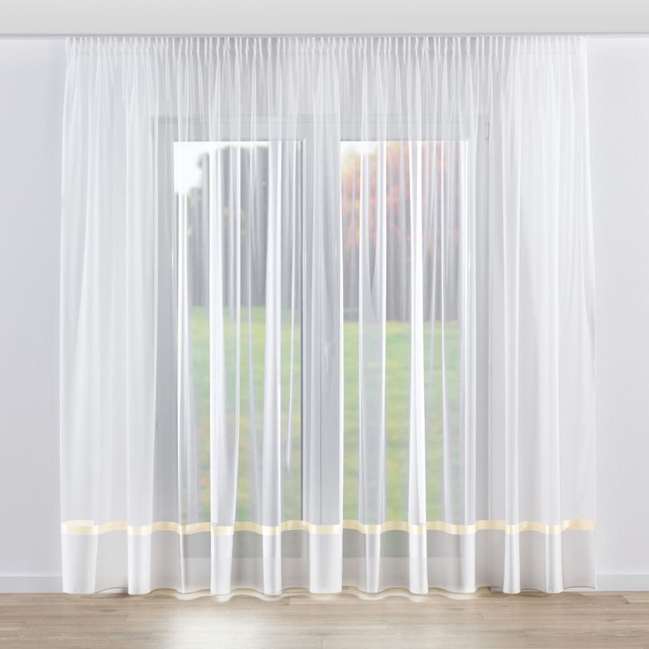 Firana na taśmie 300x245 ecru z satynowym złotym pasem na dole