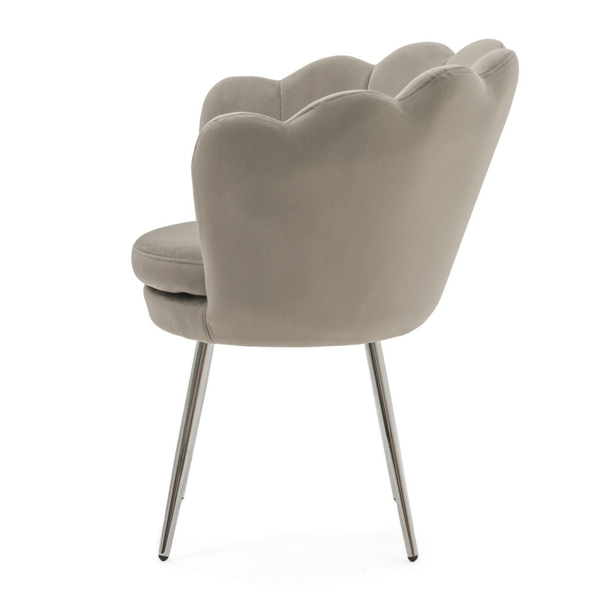 KRZESŁO TAPICEROWANE WELUROWE KOLOR SZARY SHELL NOGI CHROME STYL GLAMOUR