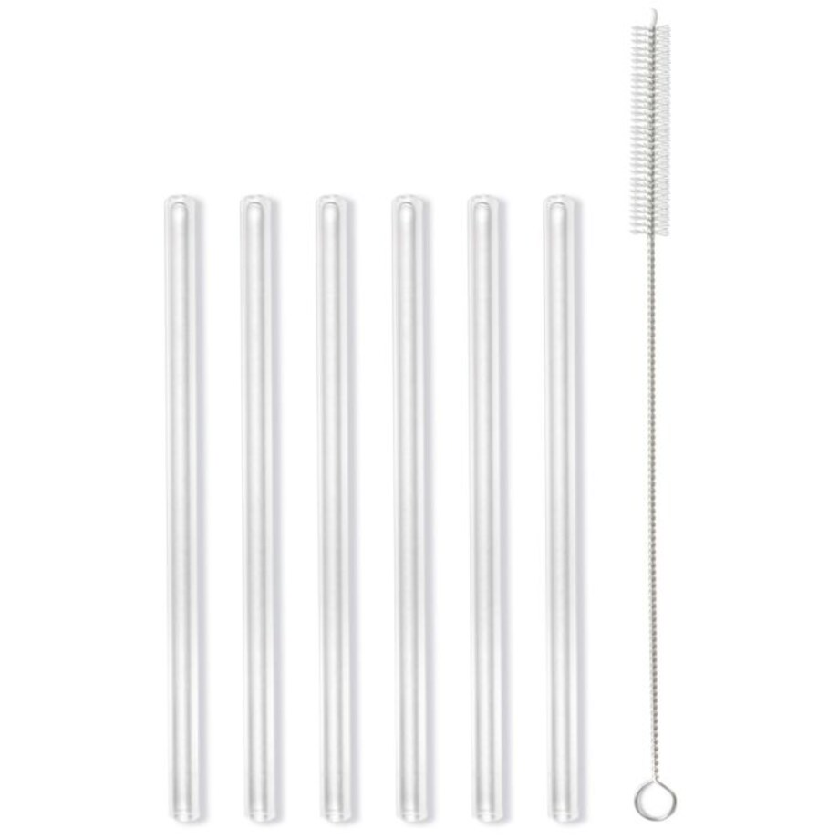 Słomki szklane transparent 15cm zestaw 6 sztuk ze szczoteczką 26582
