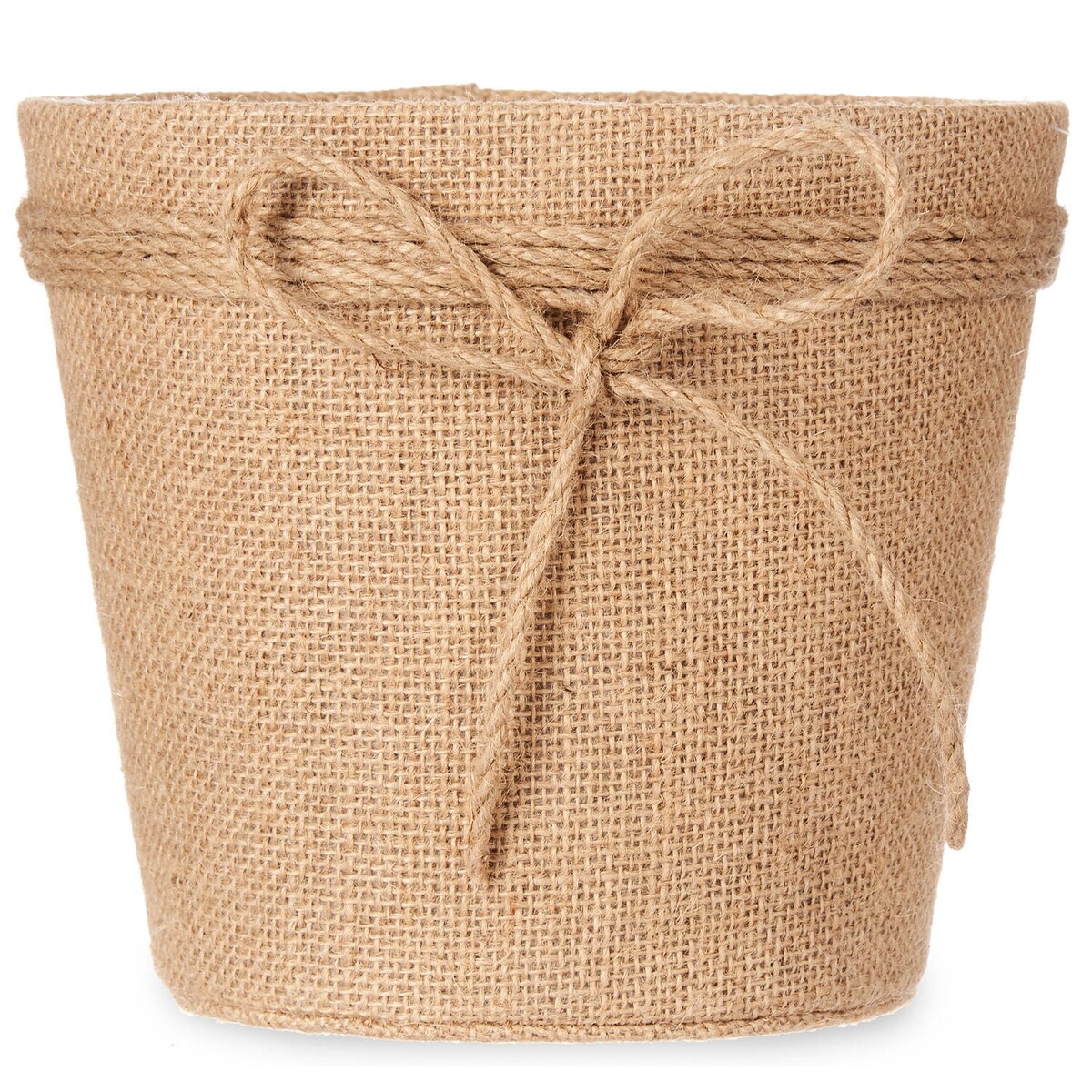 Osłonka na doniczkę pleciona z jutową kokardą, 20 x 16 cm