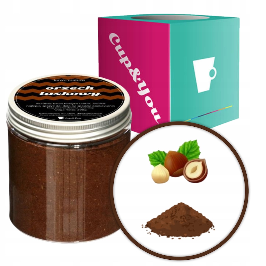 Kawa aromatyzowana o smaku ORZECH LASKOWY mielona ARABICA Cup&You 200g na prezent upominek dla kobiety mężczyzny faceta mamy taty żony męża