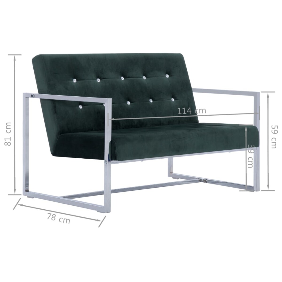 vidaXL 2-osobowa sofa z podłokietnikami, ciemnozielona, chrom, aksamit