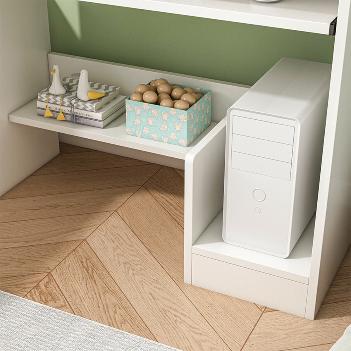 Biurko Komputerowe Białe Nowoczesne Z Szufladą Półkami Młodzieżowe Stolik