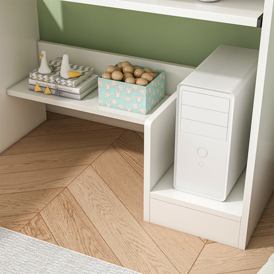 Biurko Komputerowe Białe Nowoczesne Z Szufladą Półkami Młodzieżowe Stolik