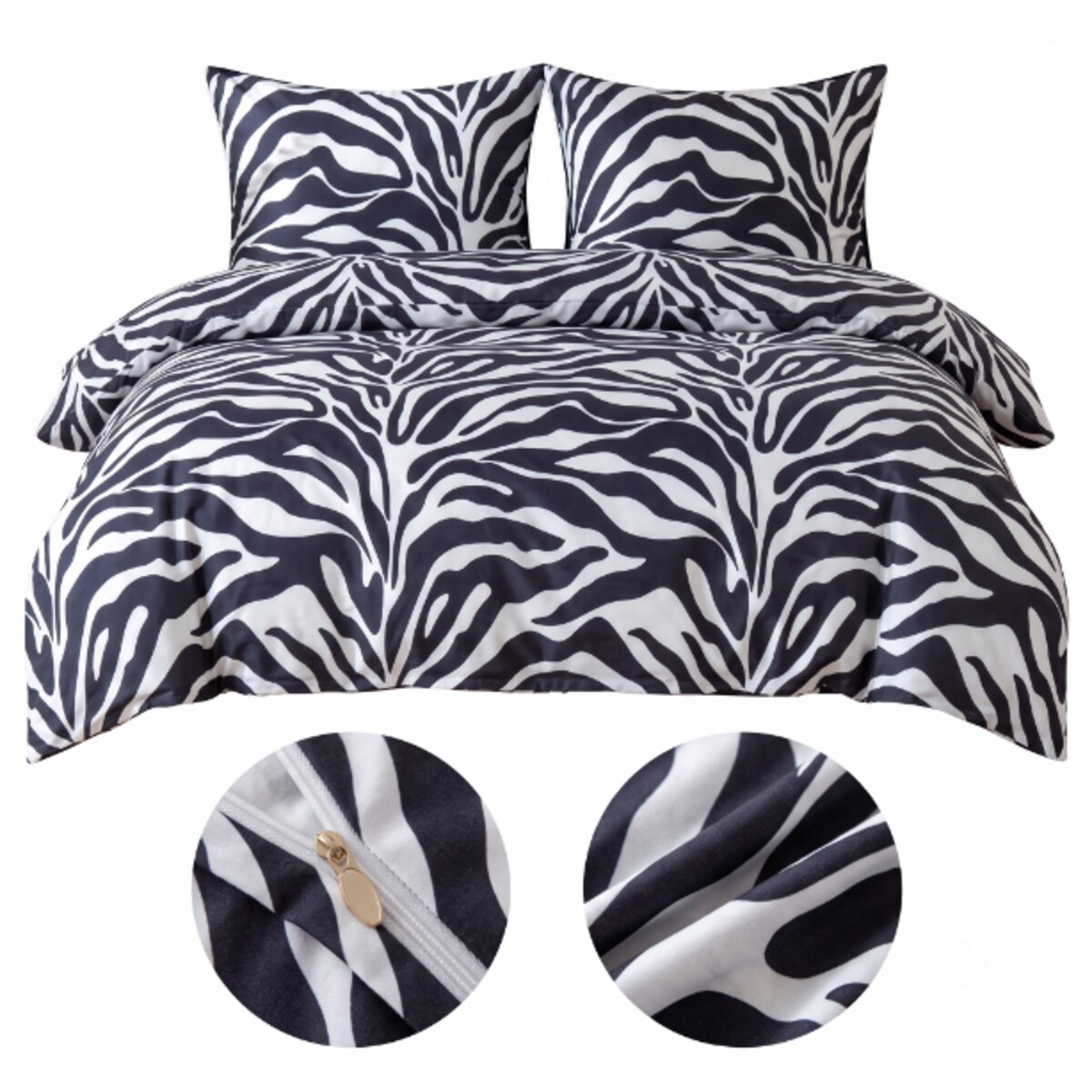 Pościel 220X200 + 2 Poszewki 70X80 Komplet Pościeli Zebra