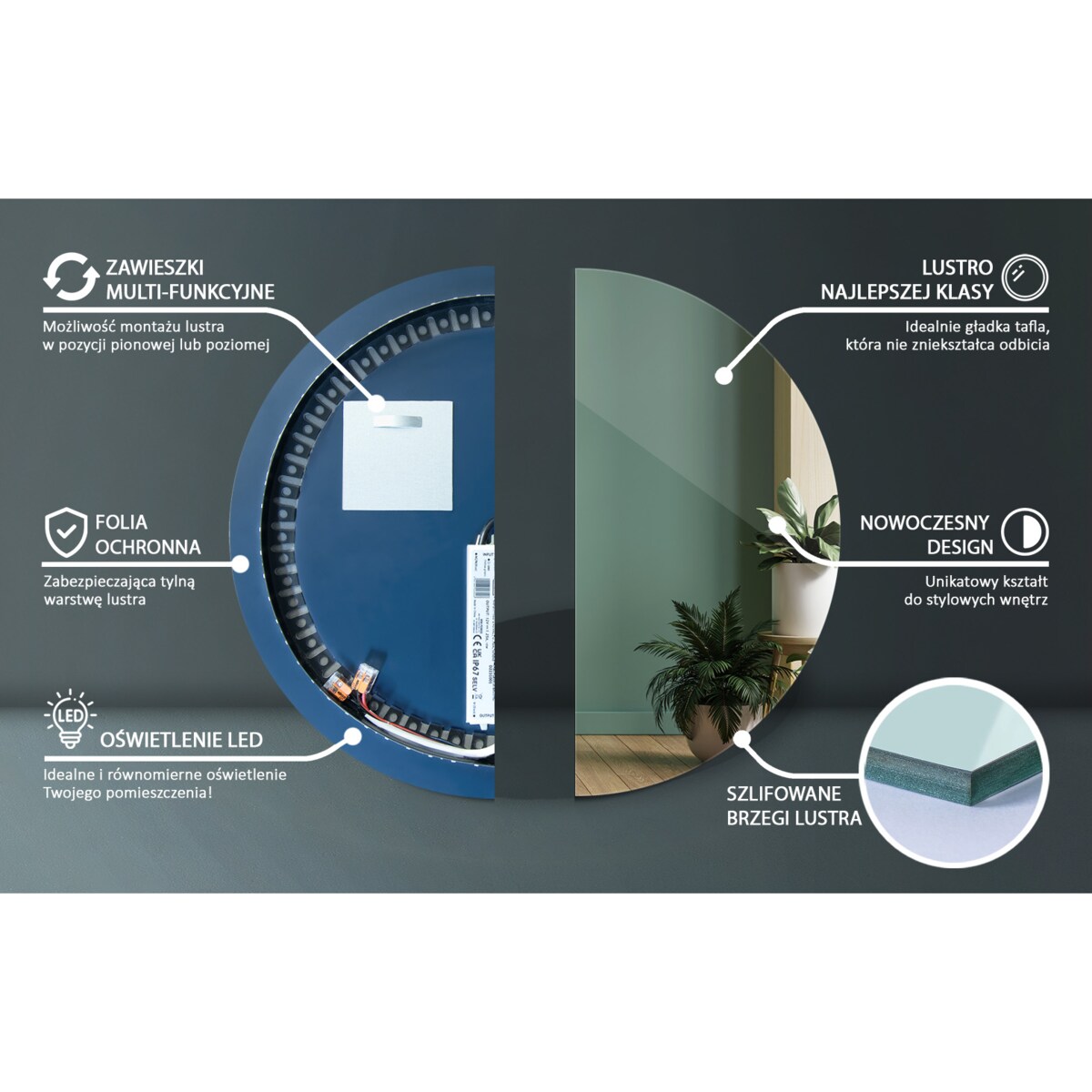 Lustro Ø 100 cm Okrągłe światło LED ciepłe