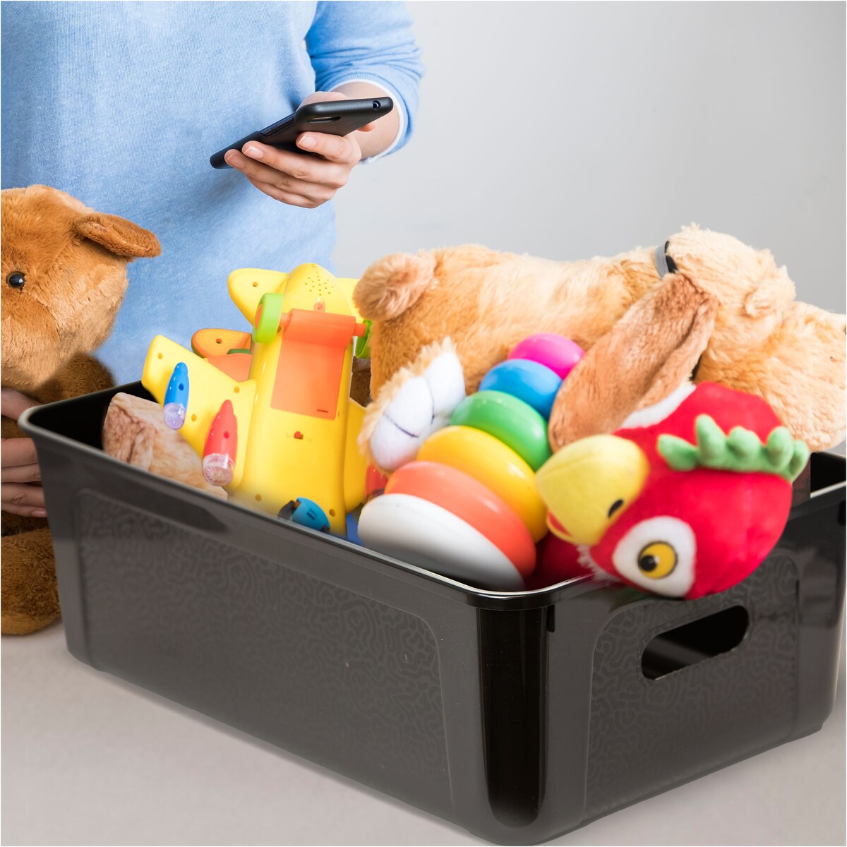 Pojemnik Pudło Plastikowe 39X26X13.4 Cm 14 L Z Pokrywą Do Przechowywania Czarne