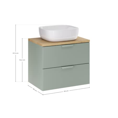 Szafka pod umywalkę Smile 60cm ASTER zielona z blatem dębowym i umywalką