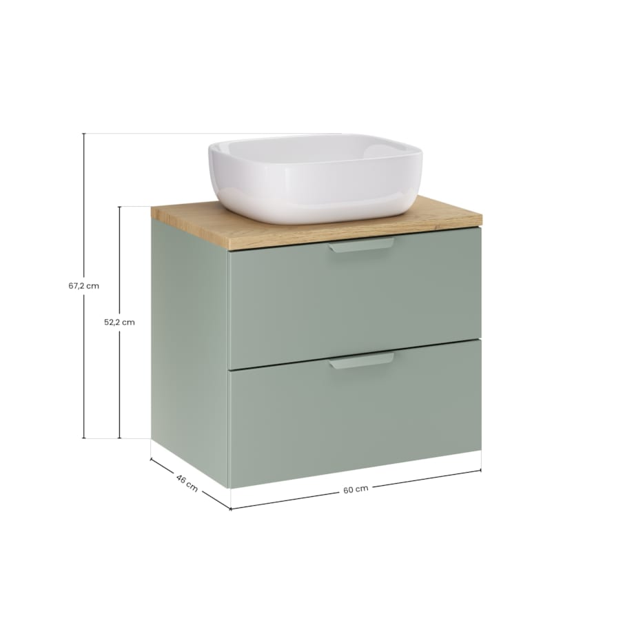 Szafka pod umywalkę Smile 60cm ASTER zielona z blatem dębowym i umywalką