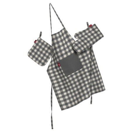 Komplet kuchenny fartuch,rękawica i łapacz, szaro-biała kratka (1,5x1,5cm), kpl, Quadro