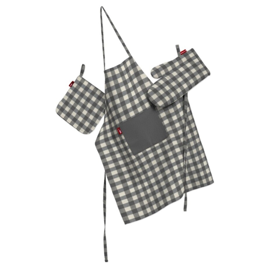 Komplet kuchenny fartuch,rękawica i łapacz, szaro-biała kratka (1,5x1,5cm), kpl, Quadro