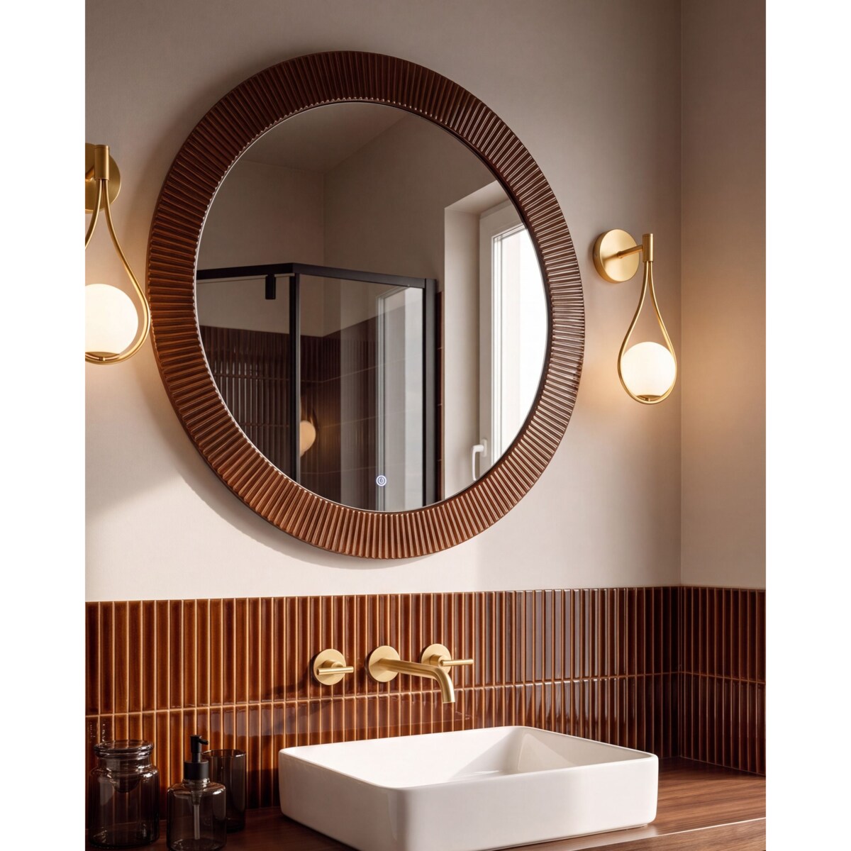 Lustro łazienkowe LED BESBE 80 cm 80 cm Brązowy