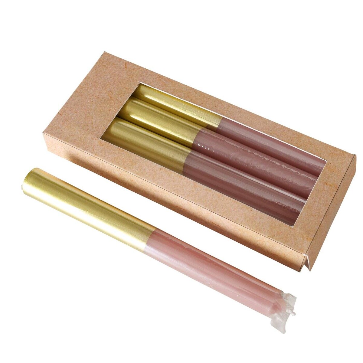 Świeczki kolorowe z podstawą w złotym kolorze, 4 sztuki