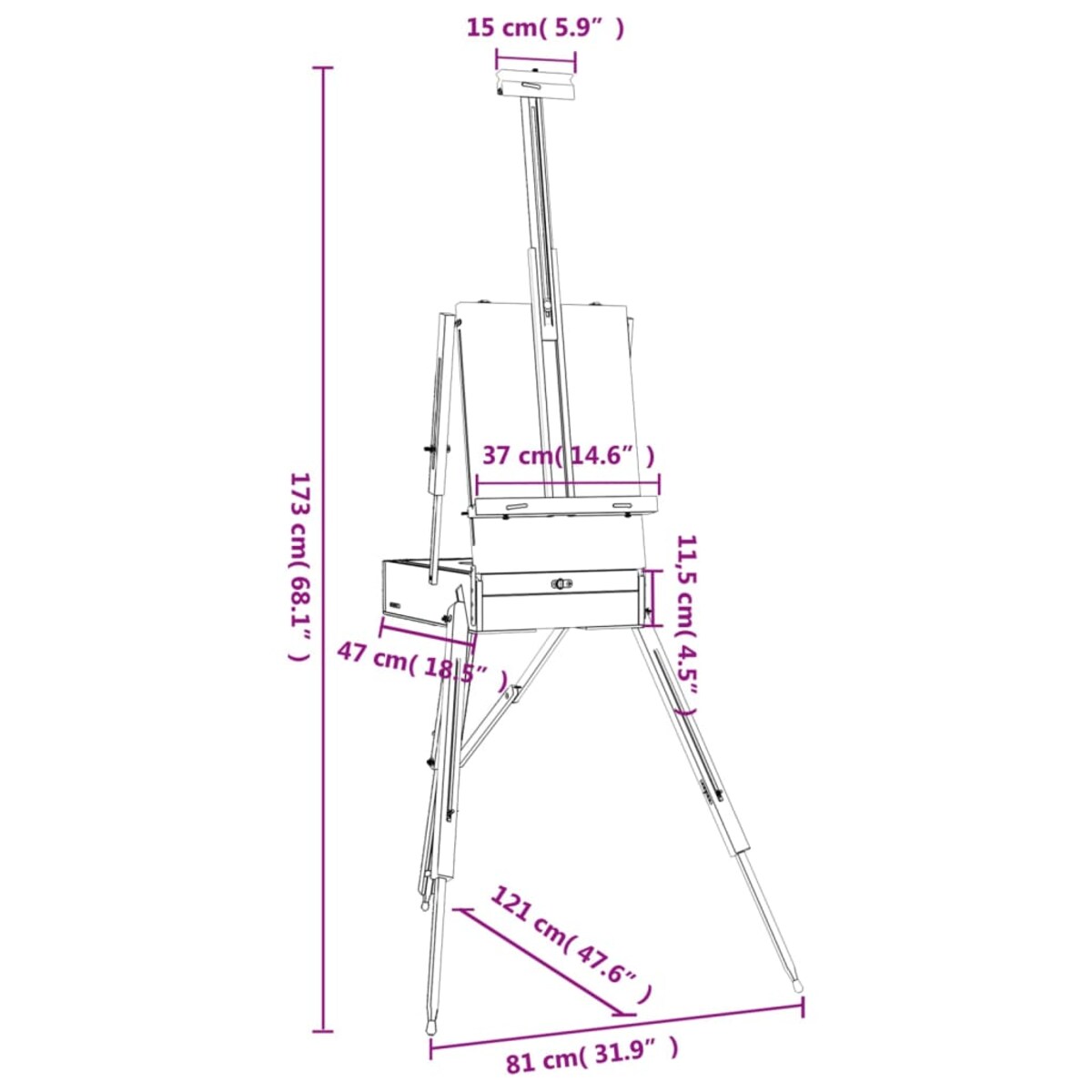 vidaXL Sztaluga malarska, 81x121x173 cm, lite drewno bukowe
