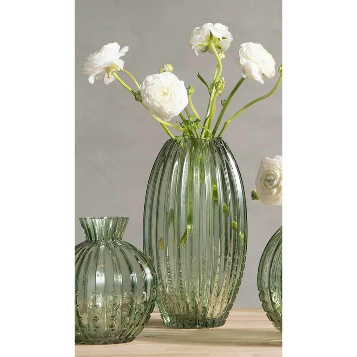 WAZON SZKLANY WYSOKI ZIELONY przezroczysty na bukiety gałązki do salonu