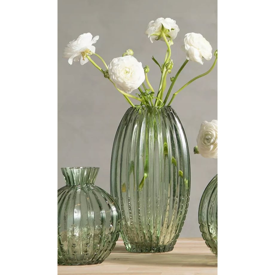 WAZON SZKLANY WYSOKI ZIELONY przezroczysty na bukiety gałązki do salonu