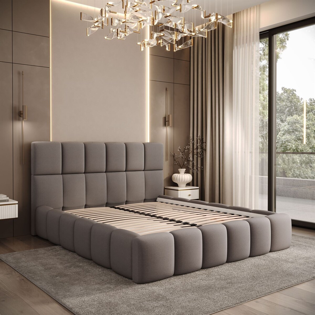 Łóżko tapicerowane VENEZIA, pojemnik na pościel, stelaż 34, 180x200, Castel 20