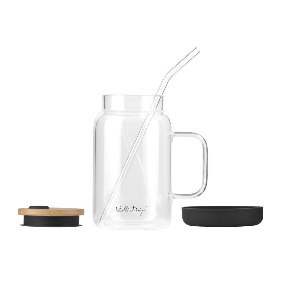 Słoik ze słomką 600 ml czarny Fuori 29804