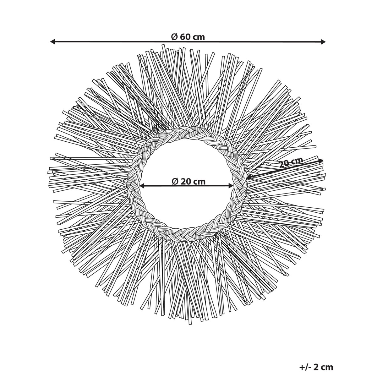 Rattanowe okrągłe lustro ścienne słońce ⌀ 60 cm czarne KALASIN
