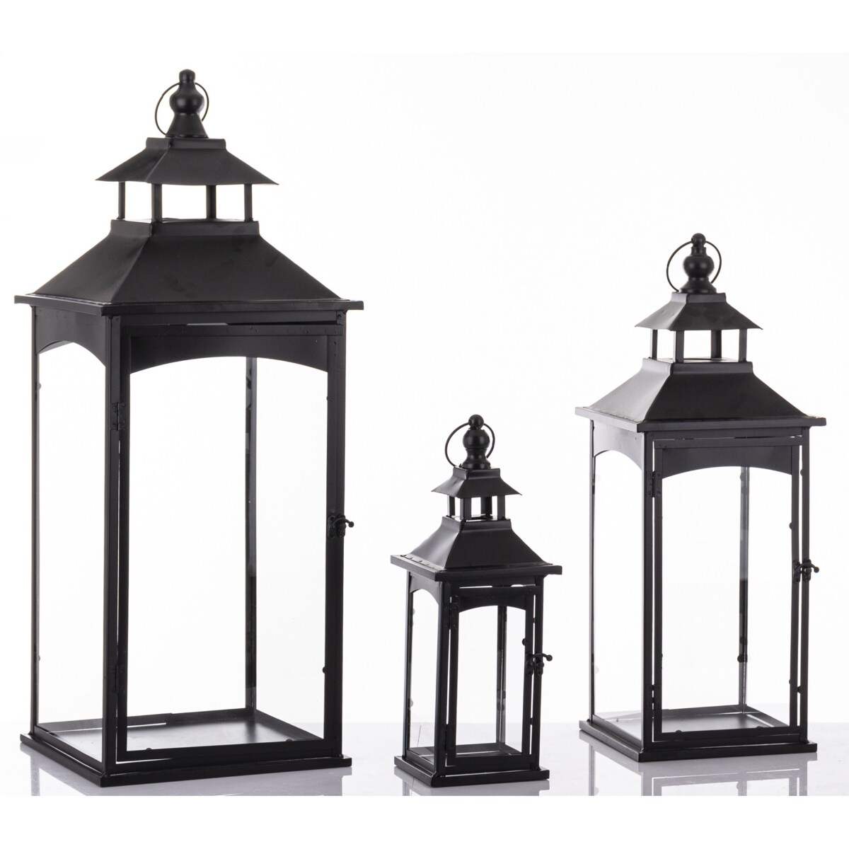 Lampiony dekoracyjne 3 szt. 86/67/45x31/23/15x31/23/15 cm PILAN-2 czarne
