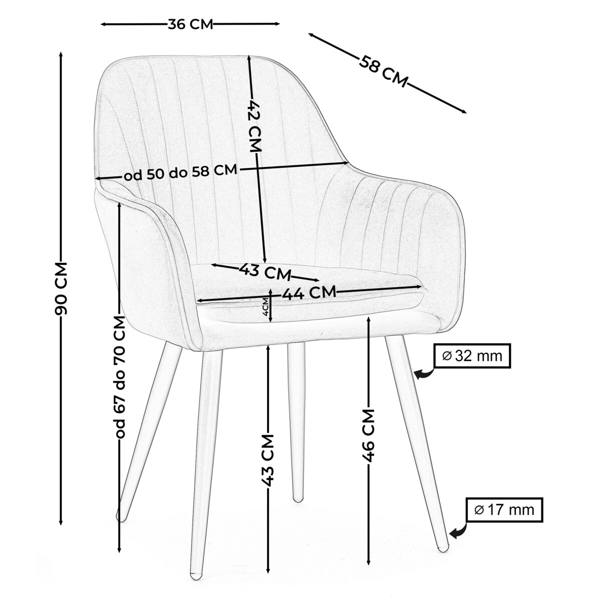 Krzesło tapicerowane EMILIA jasnobeżowa welur salon jadalnia