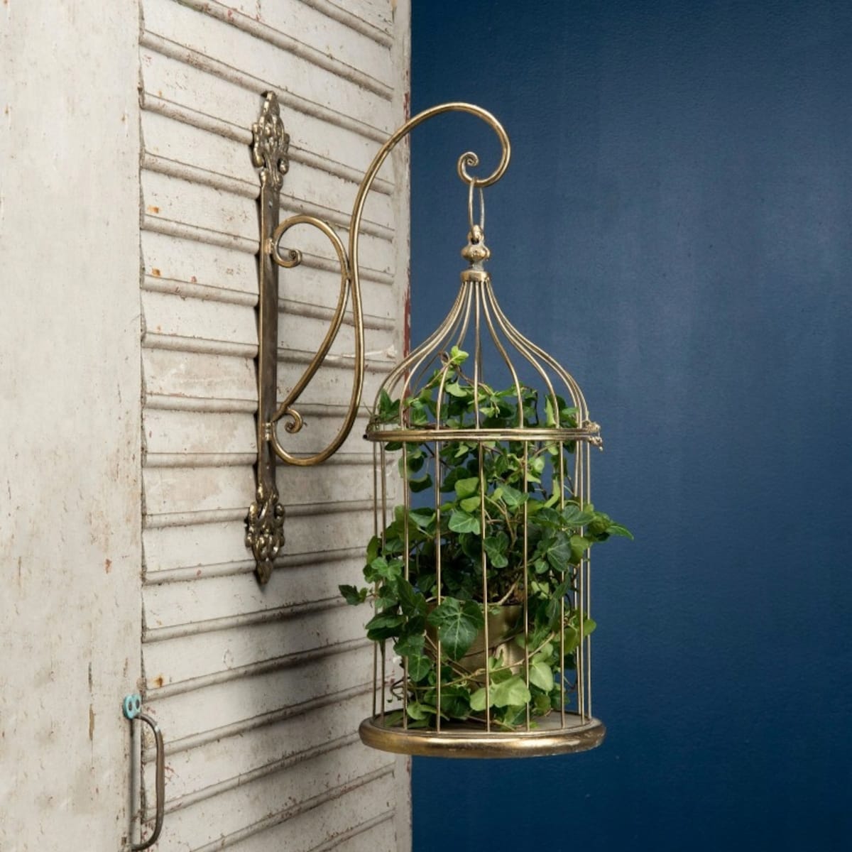 KWIETNIK STOJĄCY WISZĄCY ZŁOTY KLATKA metalowy loft wysoki do domu 50cm