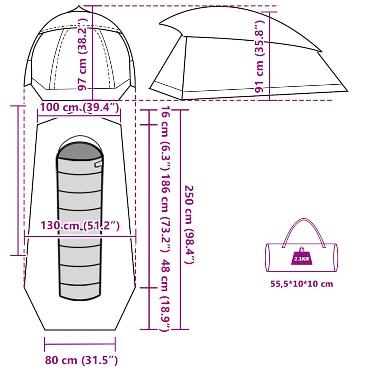 vidaXL Namiot turystyczny, 1-os., szaro-pomarańczowy, wodoszczelny