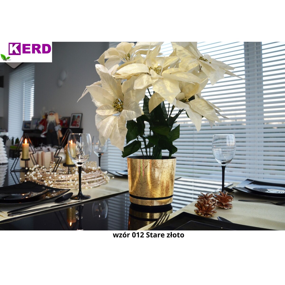 12 cm wzór STARE ZŁOTO Doniczka z podstawką klasyczna elegancka rustykalna postarzane złoto