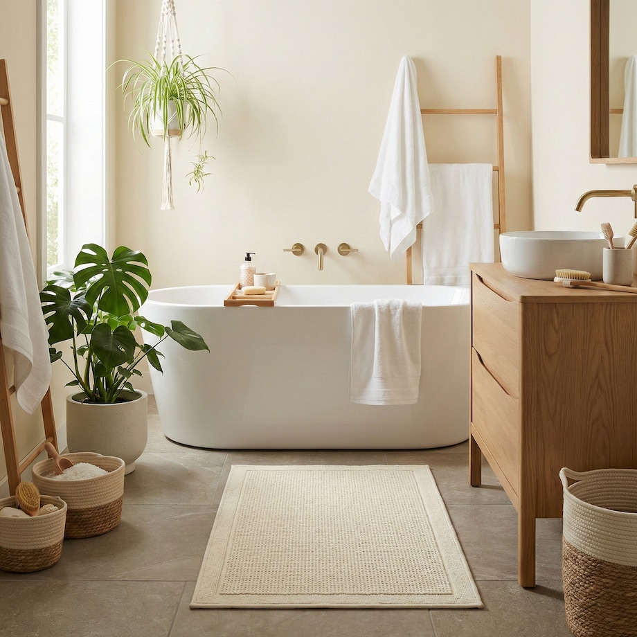 Dywanik łazienkowy Lino 60x90 cm bawełniany ramka beżowy