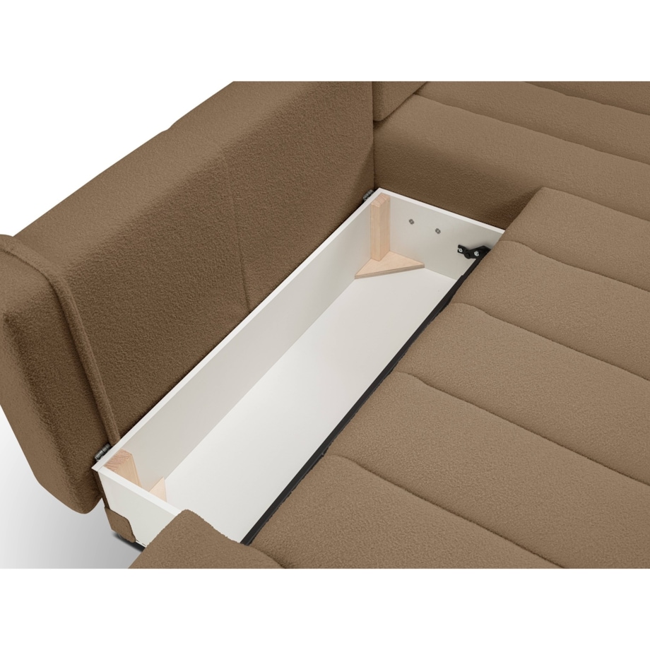 Narożnik z funkcją spania ALOO, prawostronny, tkanina boucle-brązowa