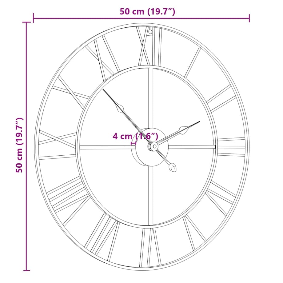 vidaXL Zegar ścienny, czarny, Ø50 cm, żelazo