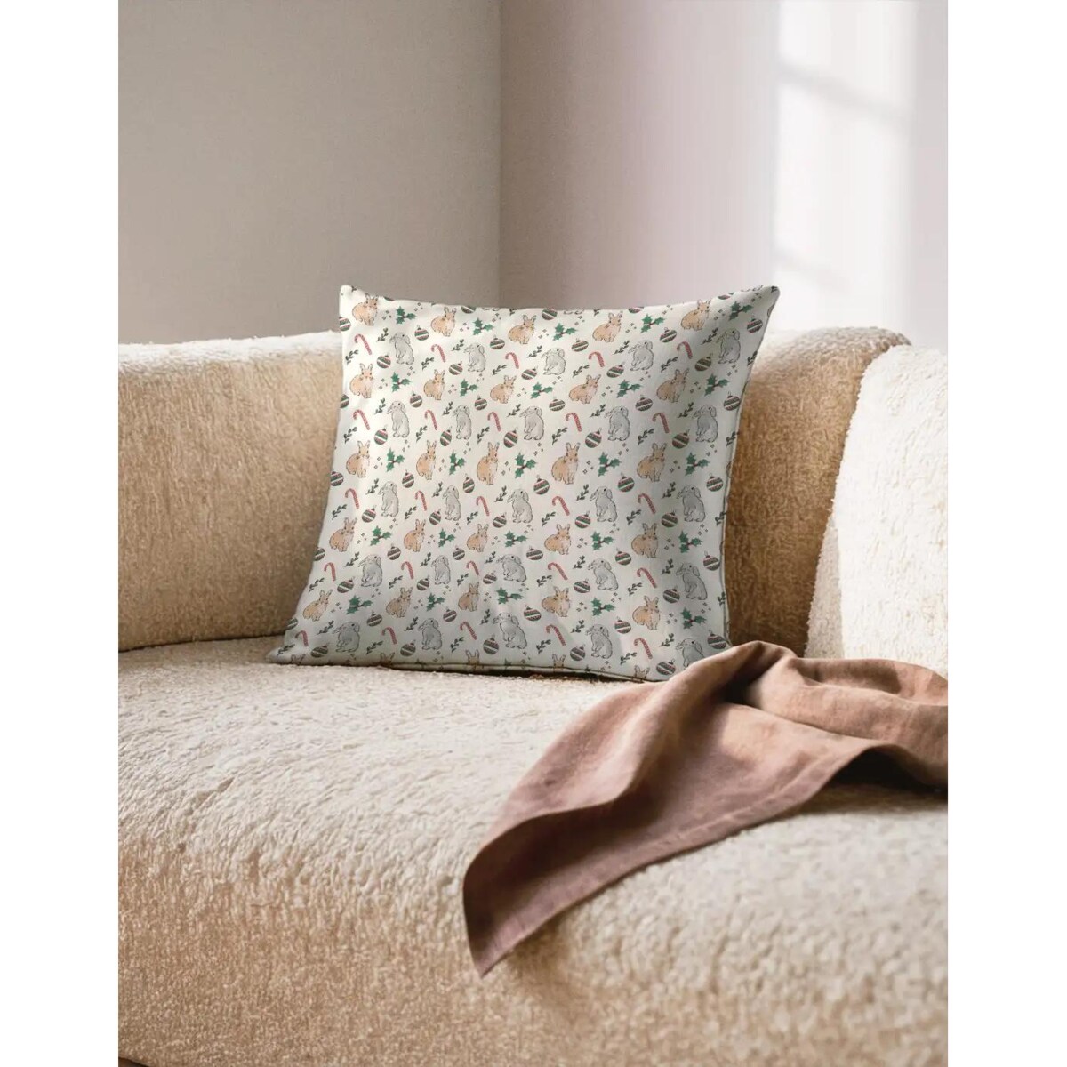 Poduszka świąteczna - Akwarelowe króliczki świąteczne