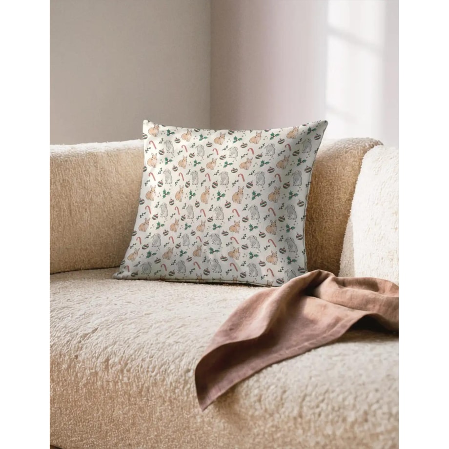 Poduszka świąteczna - Akwarelowe króliczki świąteczne
