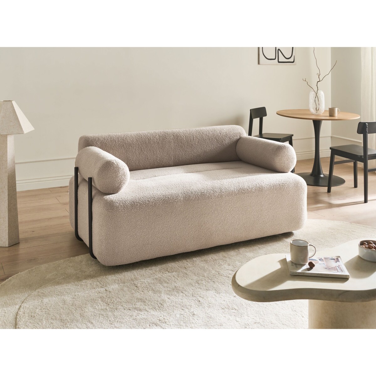 Sofa dla 2 osób ELVA Boucle Beżowy
