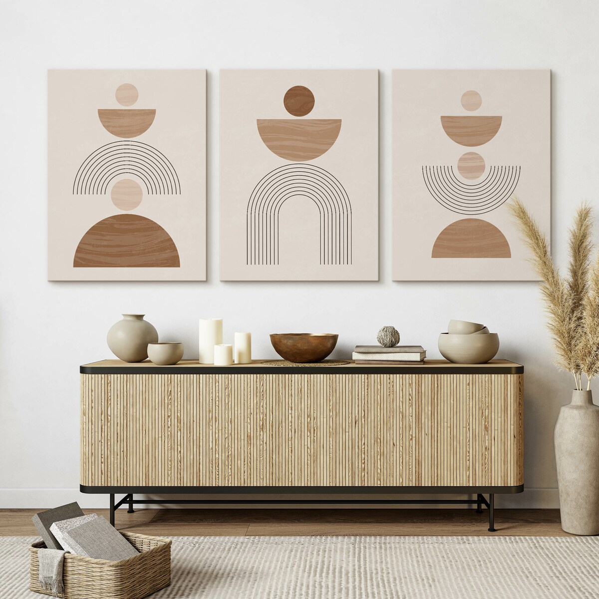 OBRAZY NA ŚCIANĘ SET MINIMALISTYCZNY WZÓR STYL BOHO ABSTRAKCJA 90x40cm