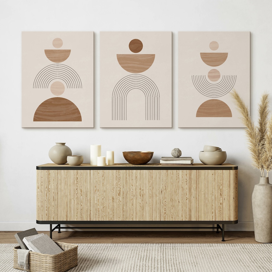 OBRAZY NA ŚCIANĘ SET MINIMALISTYCZNY WZÓR STYL BOHO ABSTRAKCJA 90x40cm