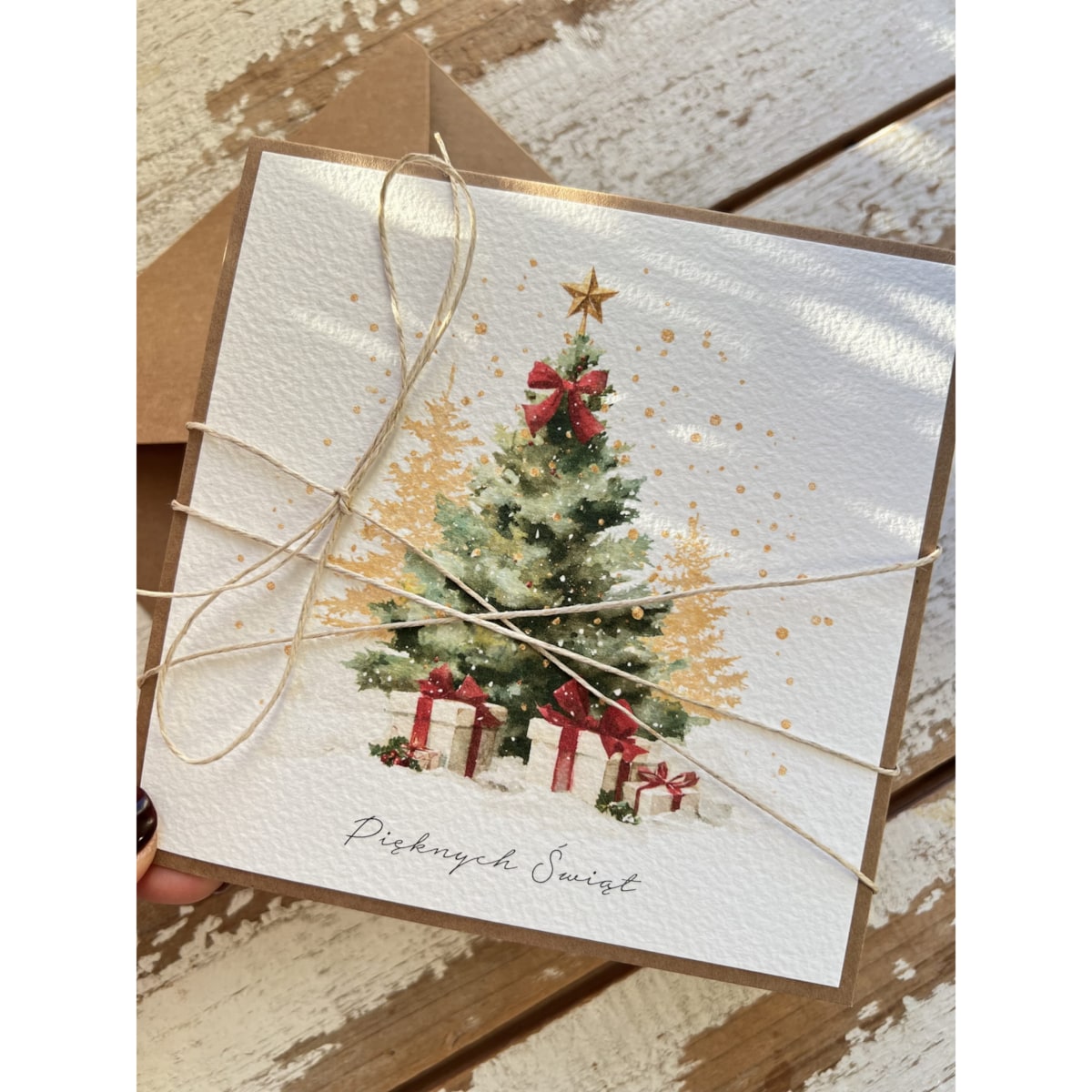 Kartka świąteczna ręcznie robiona na Boże Narodzenie choinka 2