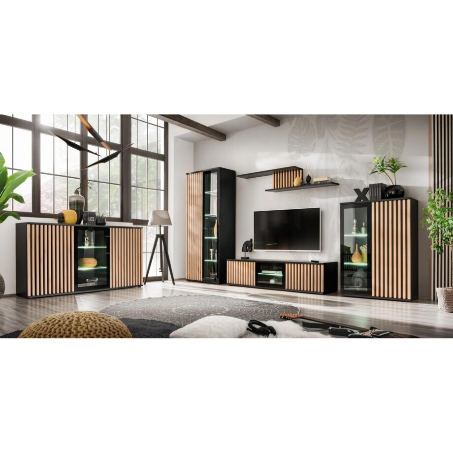 Szafka RTV CAMERON LED 160 hickory jackson/czarna