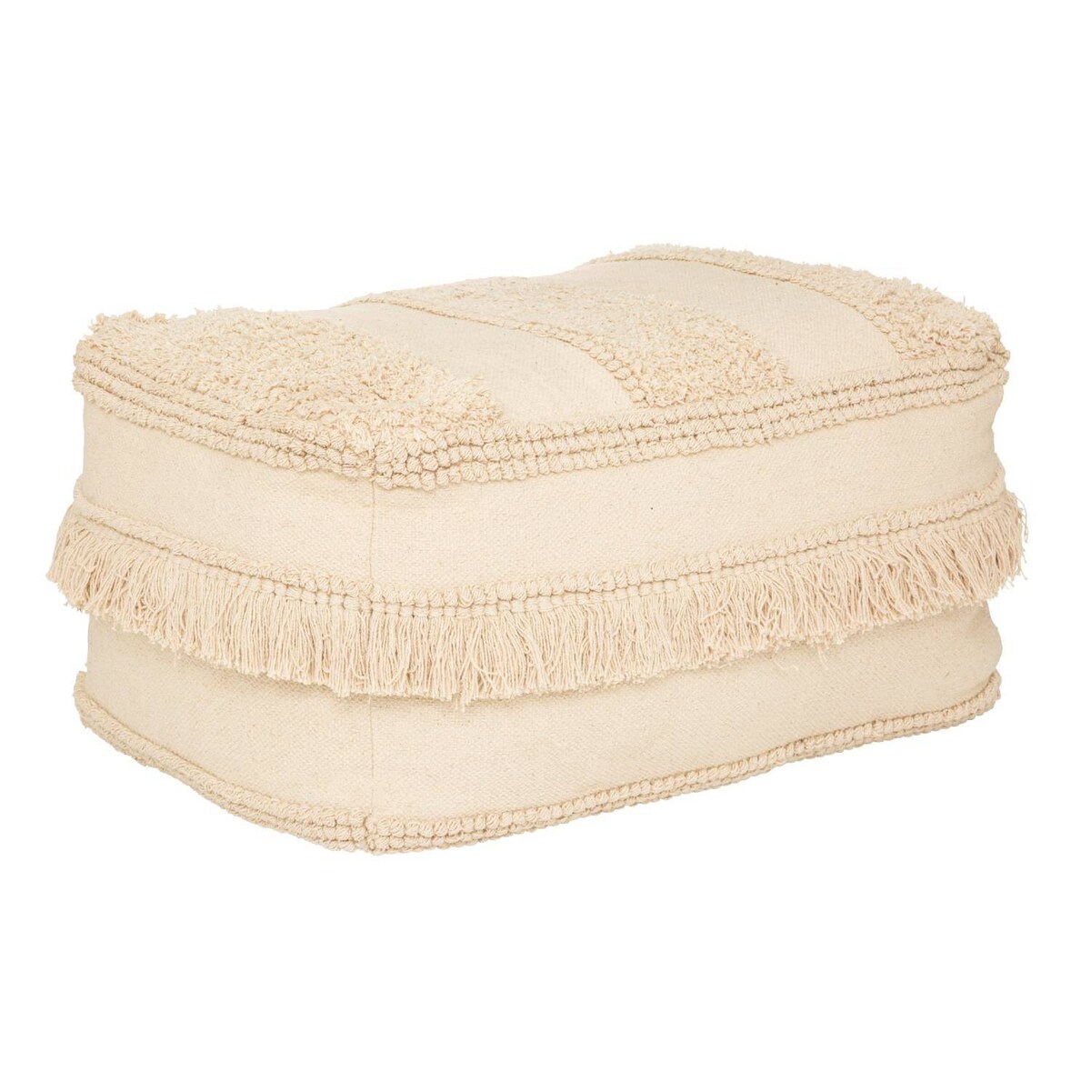 Puf boho Sea view, frędzle, bawełna z recyklingu, 65 x 45 x 35 cm