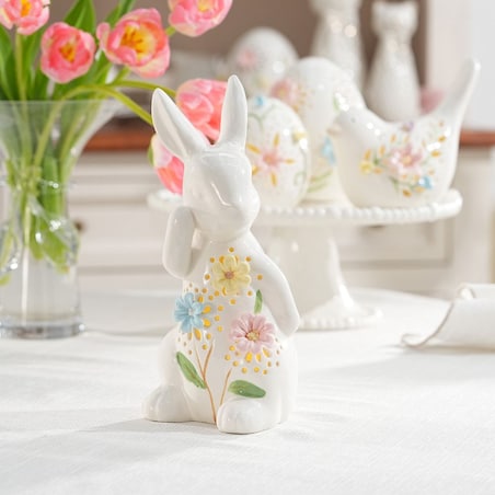 VILLA ITALIA Zajączek porcelanowy ażurowy 22,5 cm Lampion LED LAURA