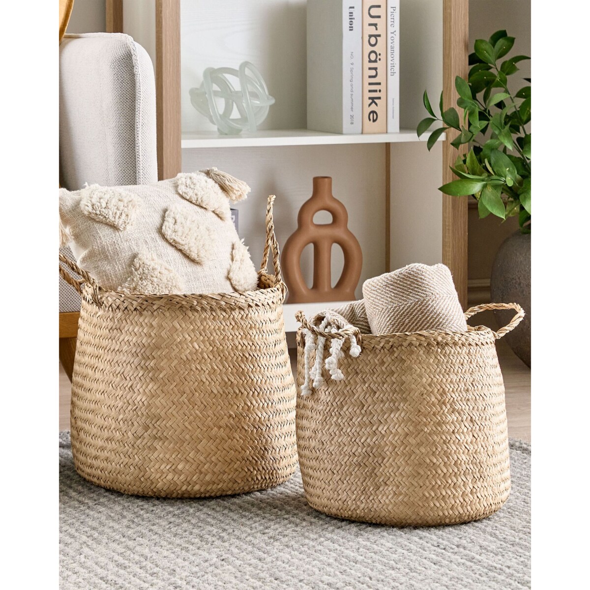 Zestaw 2 koszy z trawy morskiej jasny HALONG