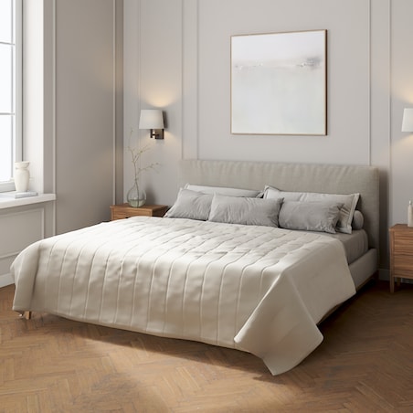 Narzuta pikowana w pasy 260x210 jasno szary welwet