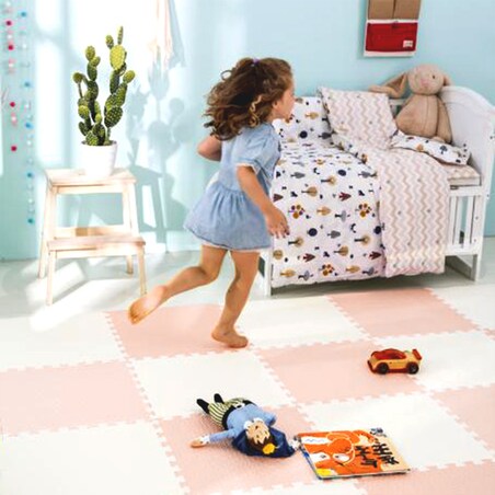 Duża mata piankowa puzzle piankowe 60x60 cm 4 szt. Ricokids biało-różowa