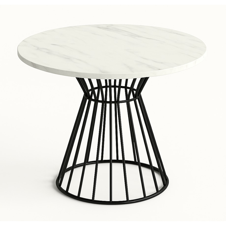 Okrągły stół Reo do salonu z metalową podstawą, blat 75 cm- jasny marmur