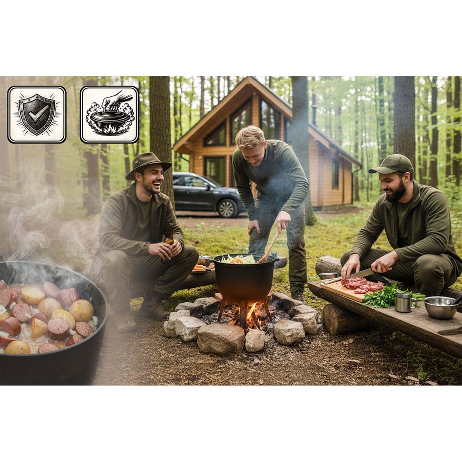 Kociołek żeliwny 11L Berdsen BD-482 garnek myśliwski pieczonki na ognisko grill + przepisy